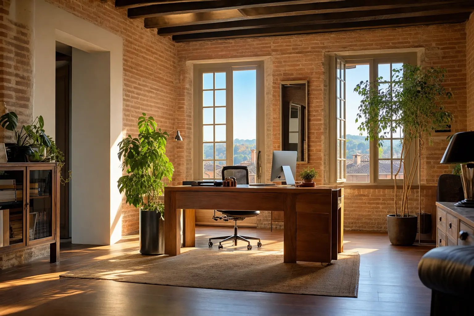 Espace de travail dans un bâtiment en brique rose du sud-ouest