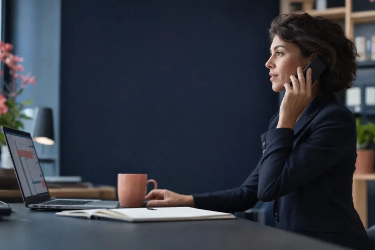 Commerciale au téléphone devant un tableau de suivi des demandes clients