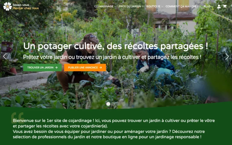 Page d’accueil de la plateforme de cojardinage Savez-vous Planter Chez Nous