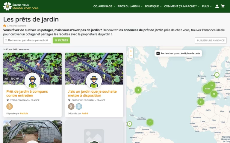 Annonces de prêts de jardin avec leur carte sur Savez-vous Planter Chez Nous