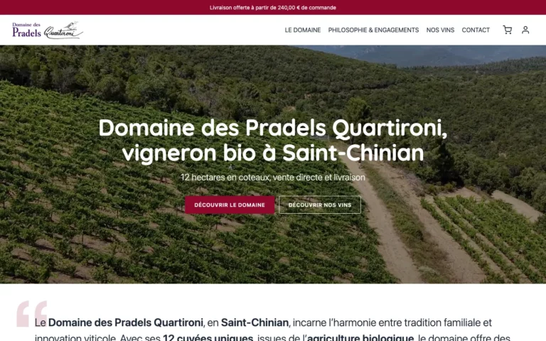 Page d’accueil du site du domaine Pradels Quartironi