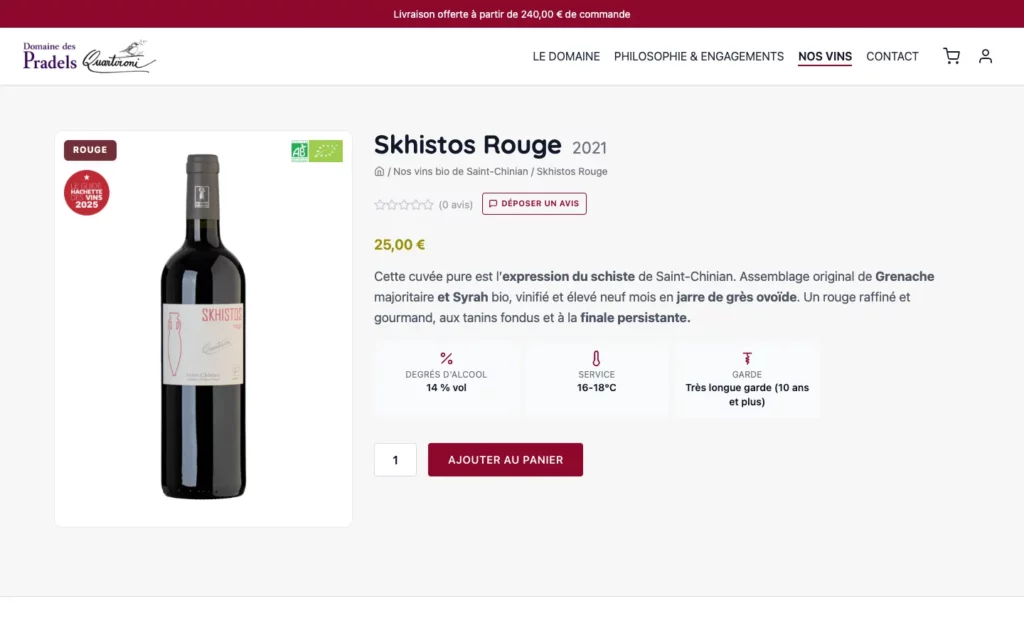 Fiche de la cuvée Skhistos Rouge du domaine Pradels Quartironi