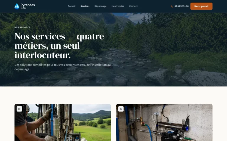 Page des services du site de Pyrénées Eau