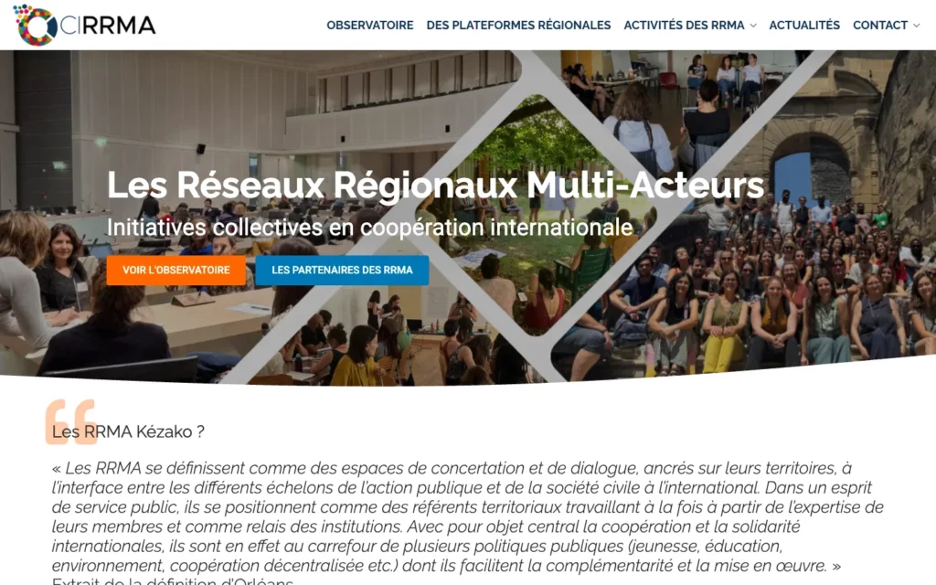 Page d’accueil du portail CIRRMA des Réseaux Régionaux Multi-Acteurs