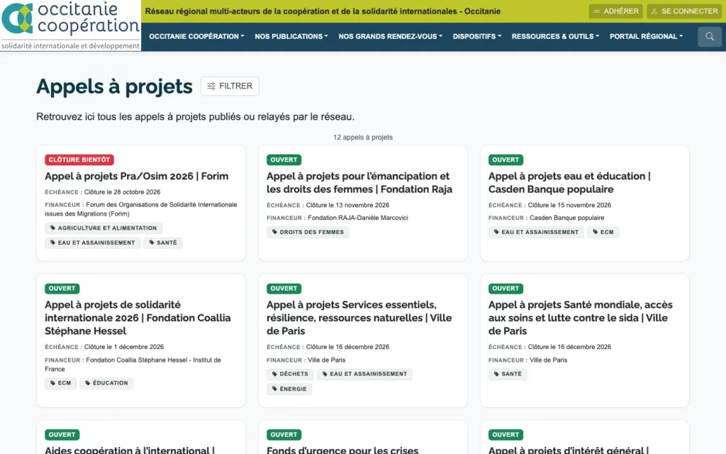 Liste des appels à projets du réseau Occitanie Coopération