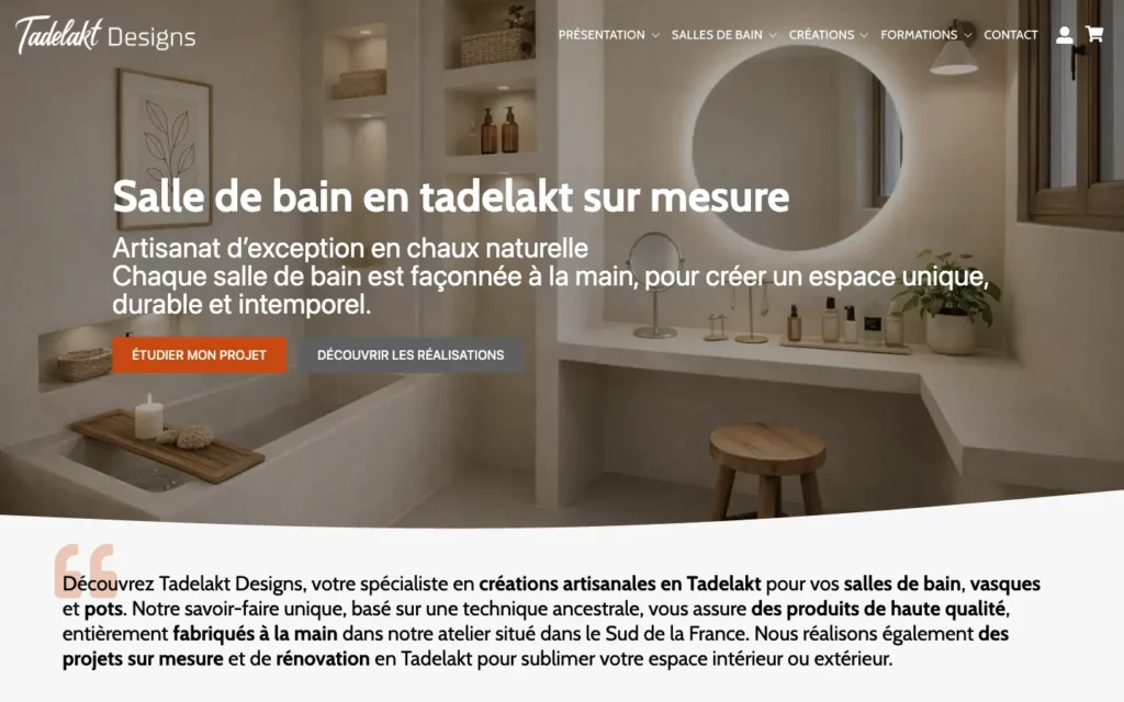 Page d’accueil du site de Tadelakt Designs