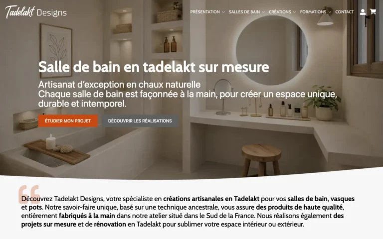Page d’accueil du site de Tadelakt Designs