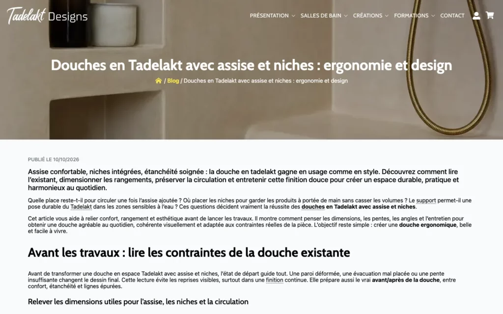 Article du blog de Tadelakt Designs sur les douches en Tadelakt