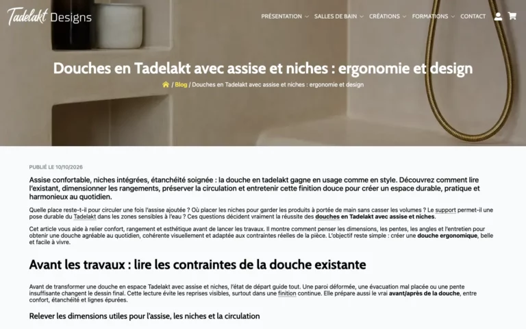 Article du blog de Tadelakt Designs sur les douches en Tadelakt