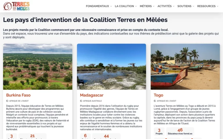 Pays d’intervention de la Coalition Terres en Mêlées avec leurs chiffres