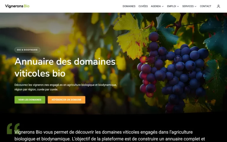 Page d’accueil de l’annuaire Vignerons Bio